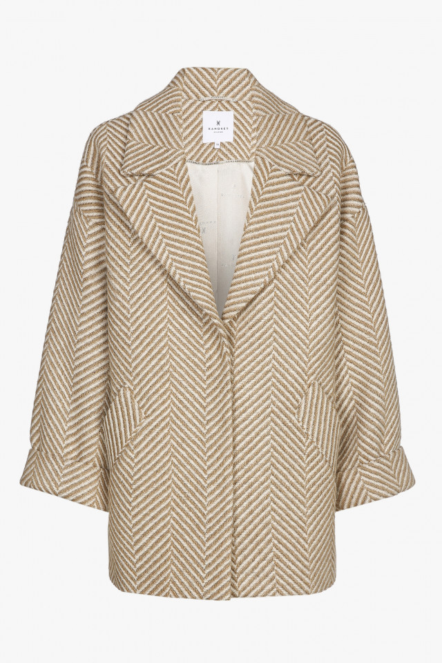 Beige coat with chevron pattern