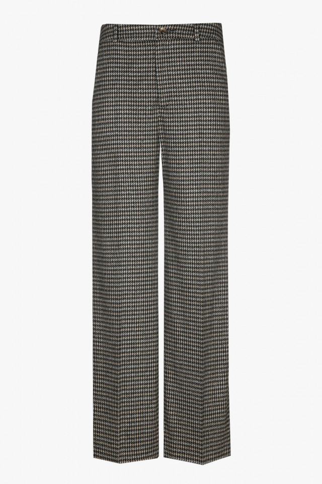 Pantalon à carreaux dans des tons noir, gris et rose clair