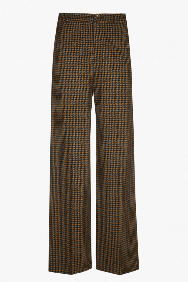 Wide, checked trousers in black, grey and ochre