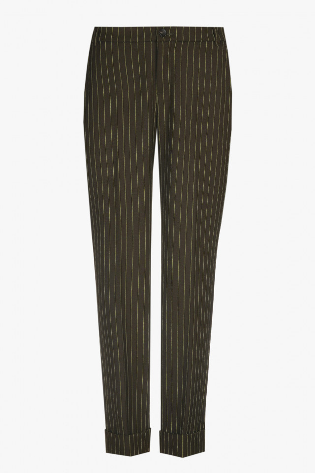 Khaki trousers with yellow stripes
