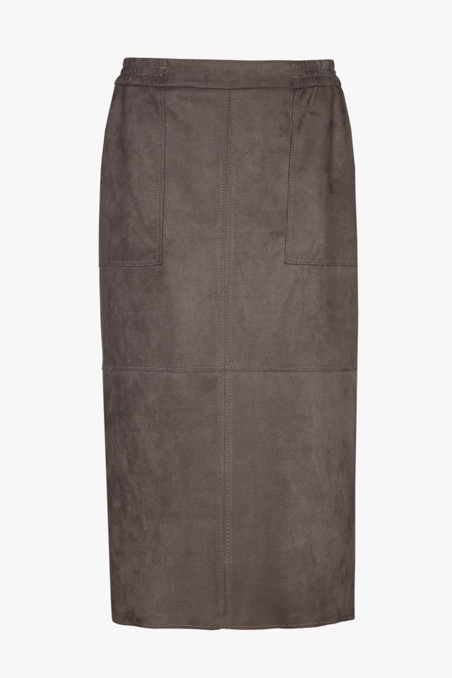 Grey suede midi skirt