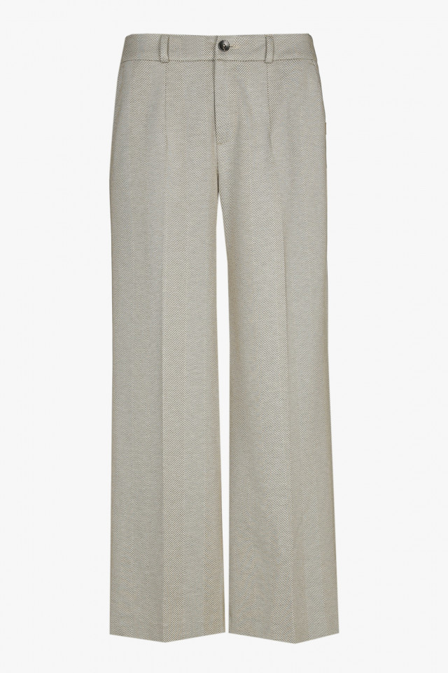 Khaki-ecru trousers with chevron pattern