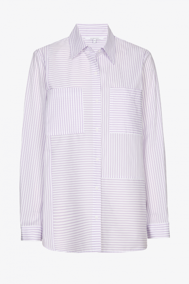 Chemise blanche à rayures lilas
