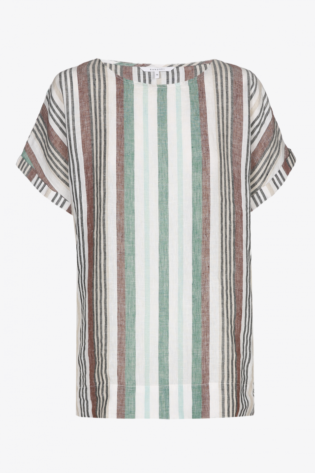 Linen top with green stripes