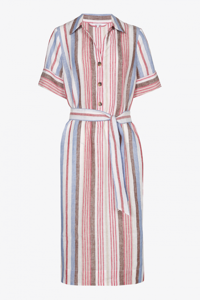 Long linen dress with pink stripes