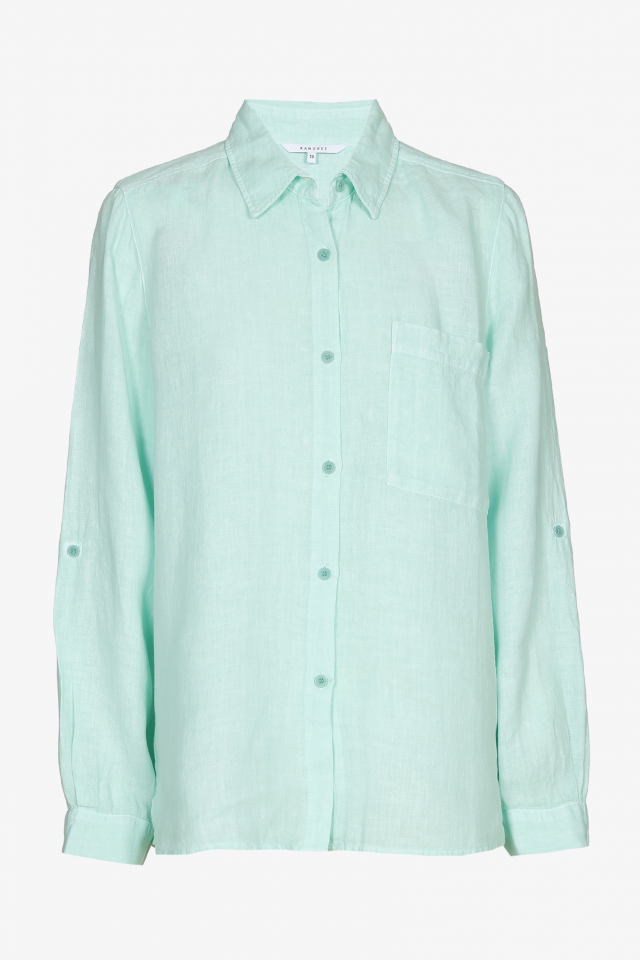 Mint green linen blouse