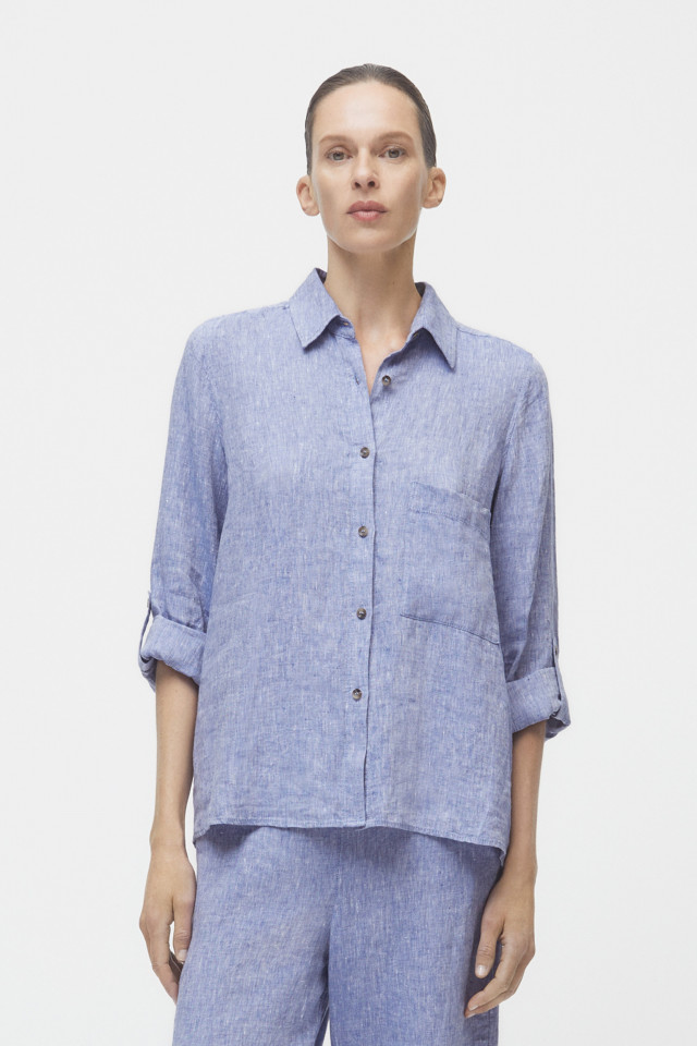Linen blouse with denim look