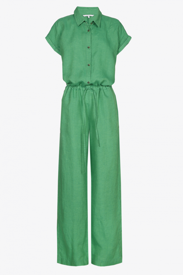 Green linen jumpsuit