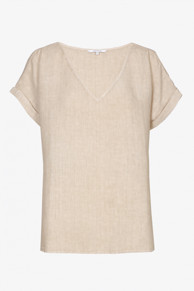 Beige linen blouse with V-neck