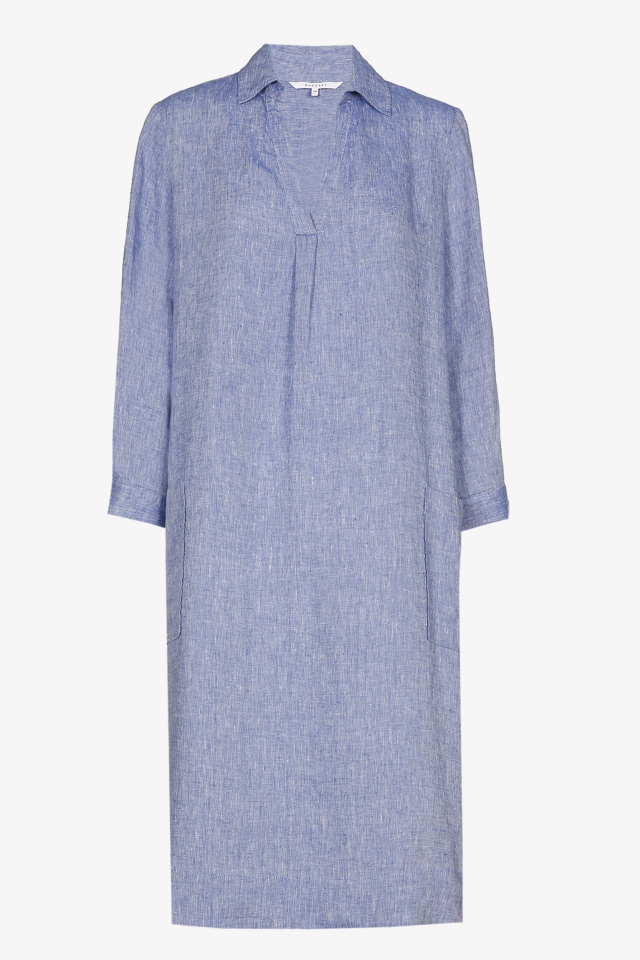 Short denim blue linen dress