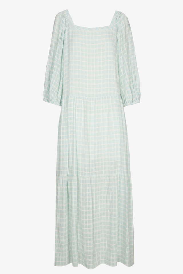 Checked maxi dress with straight neck