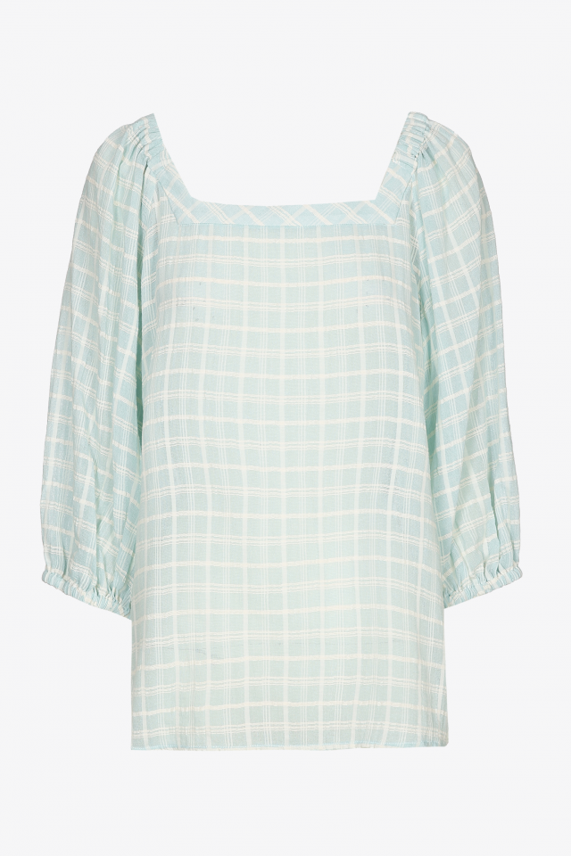 Checked blouse with straight neck
