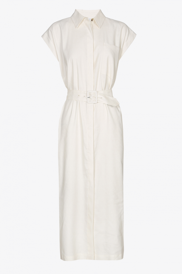 White button-down linen dress