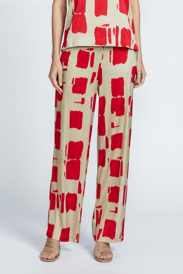 Broek met blokprint