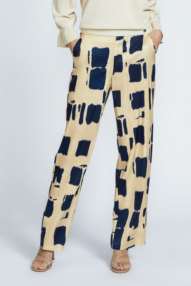 Broek met blokprint