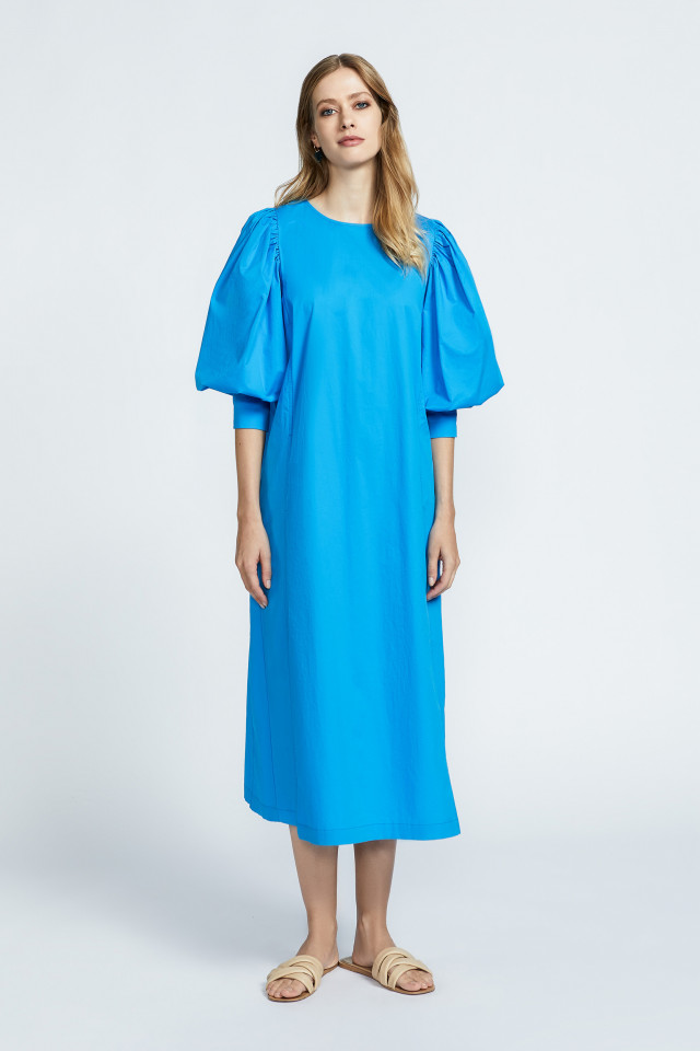 Midi-jurk met pofmouw