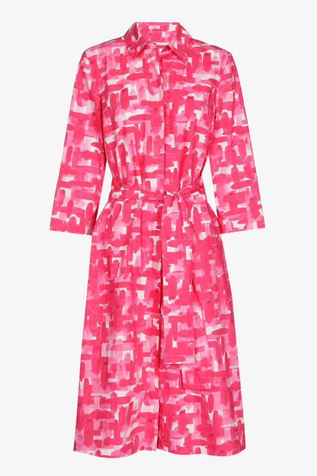 Shirt dress with polygrid print