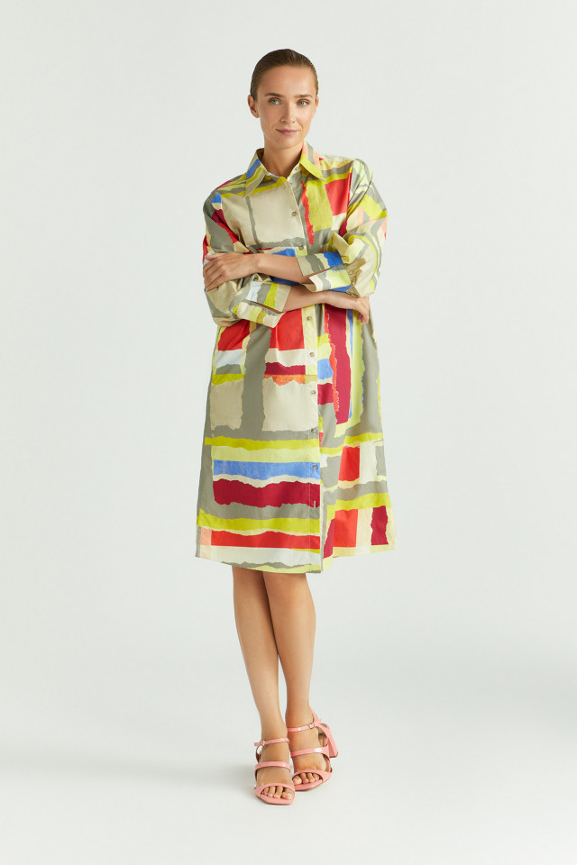 Shirt dress in crinkled fabric