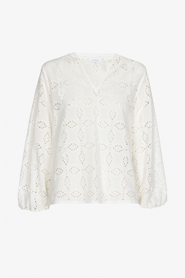 Blouse met broderie anglaise