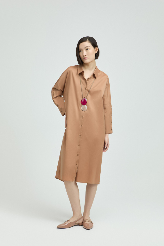 Cotton dress with satin finish