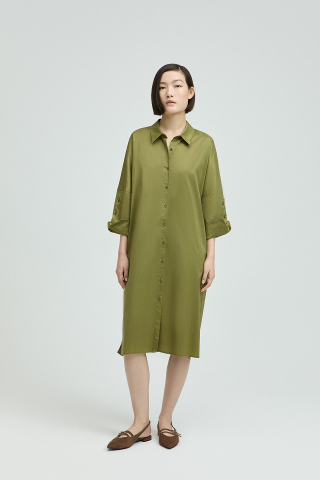Cotton dress with satin finish