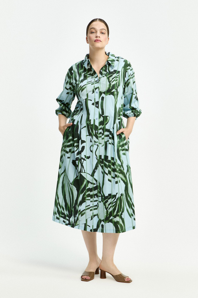 Baumwollkleid mit Plissee-Druck