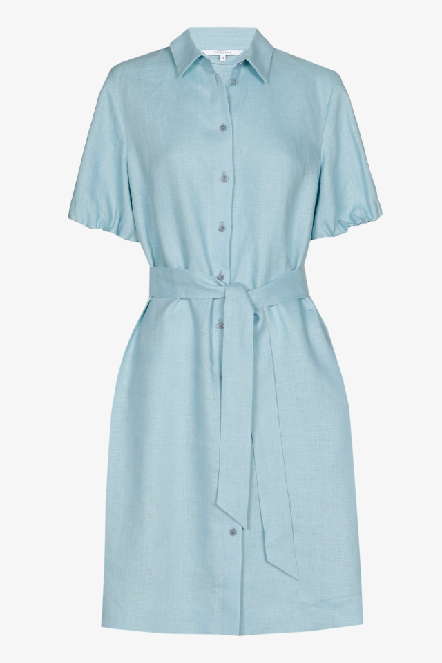 Robe chemise en lin à manches ballon