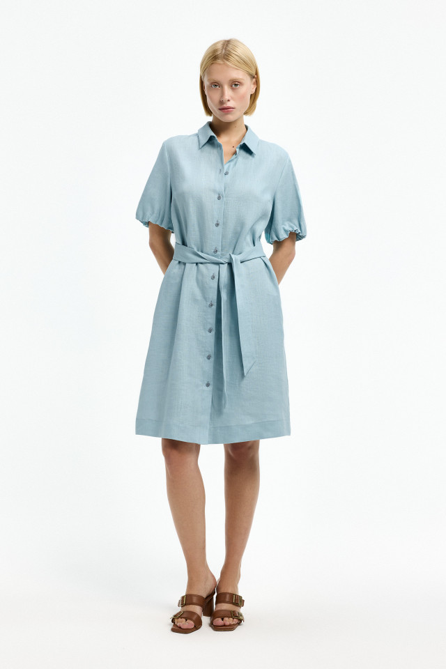 Robe chemise en lin à manches ballon