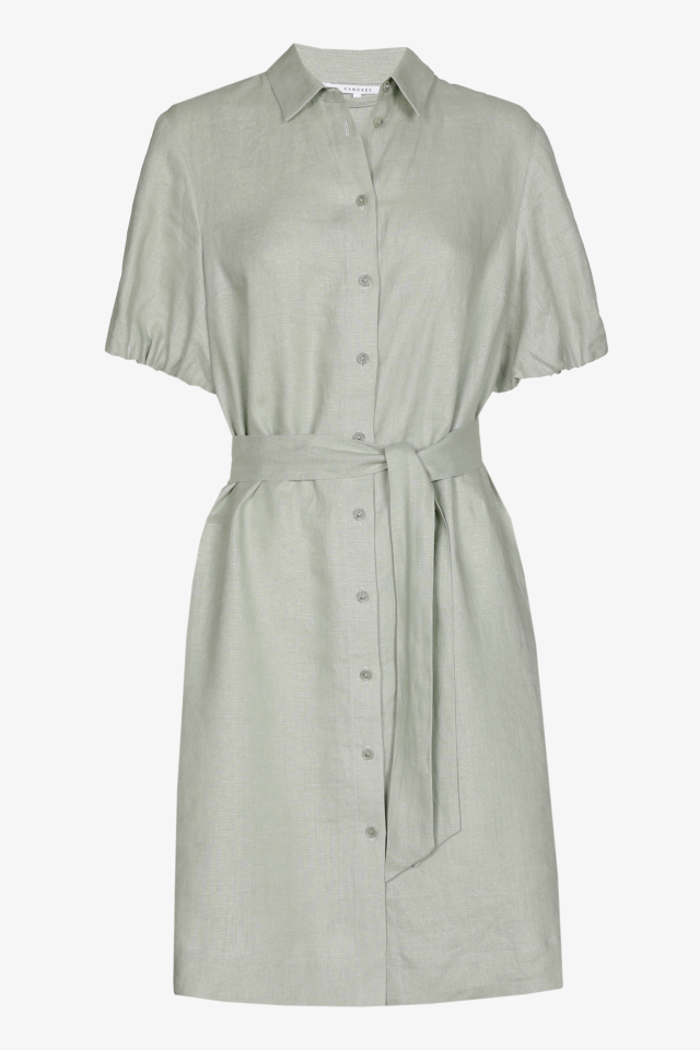 Robe chemise en lin à manches ballon