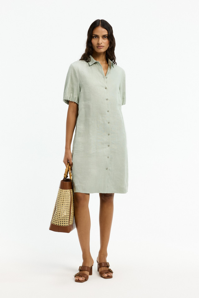 Robe chemise en lin à manches ballon