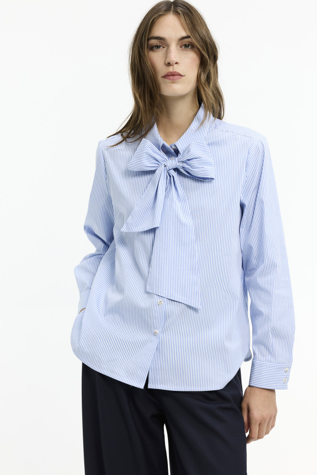 Gestreepte blouse met afneembaar striklint