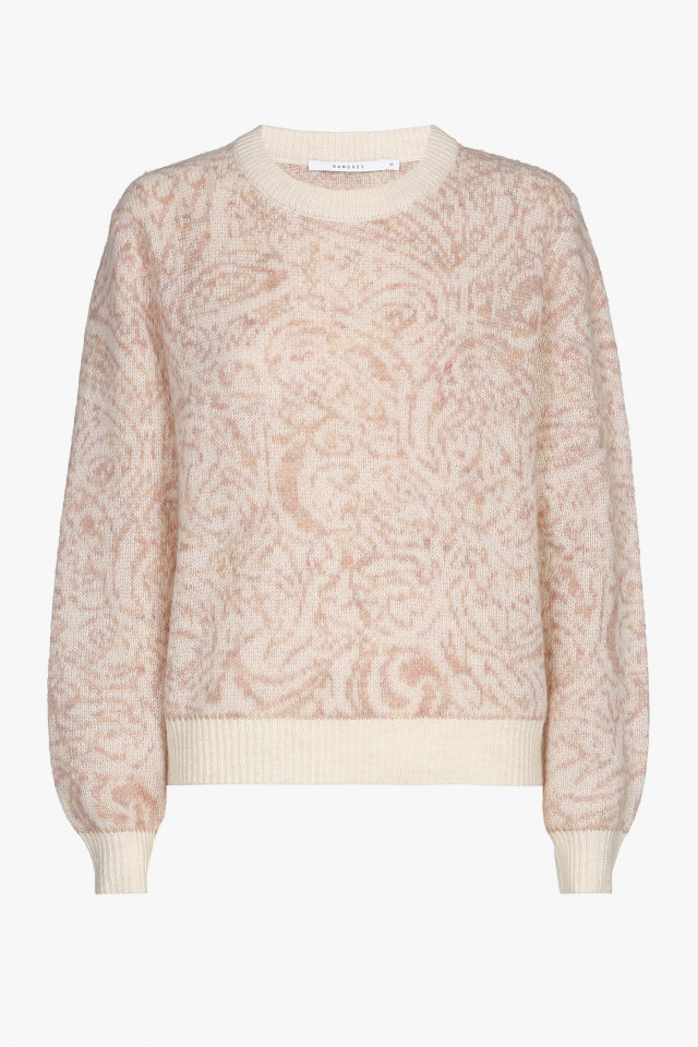 Ecru pullover with pink pattern