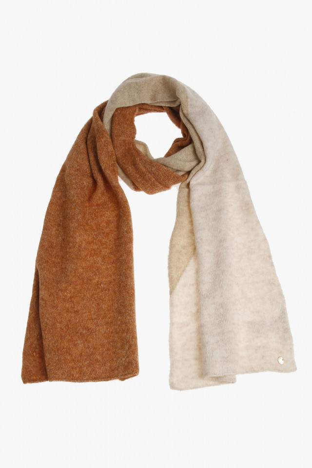 Beige, ecru and brown woollen scarf
