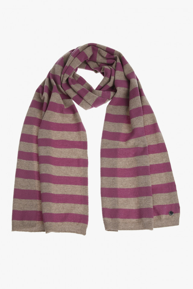 Scarf with beige and purple stripes