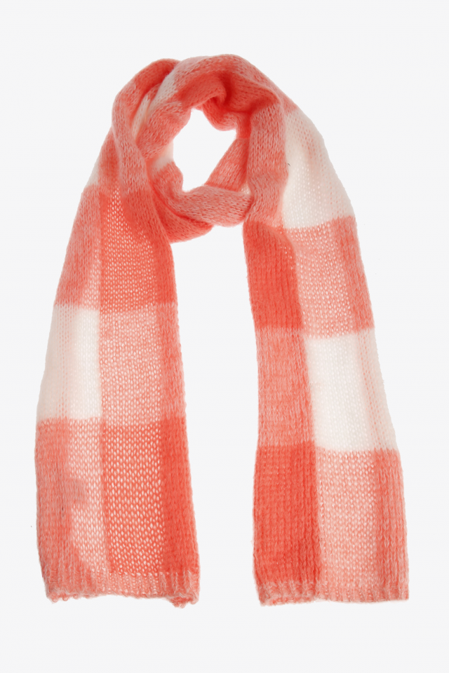 Coral and white checked scarf