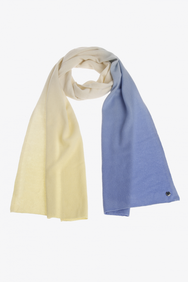 Cashmere sjaal in geel en blauw