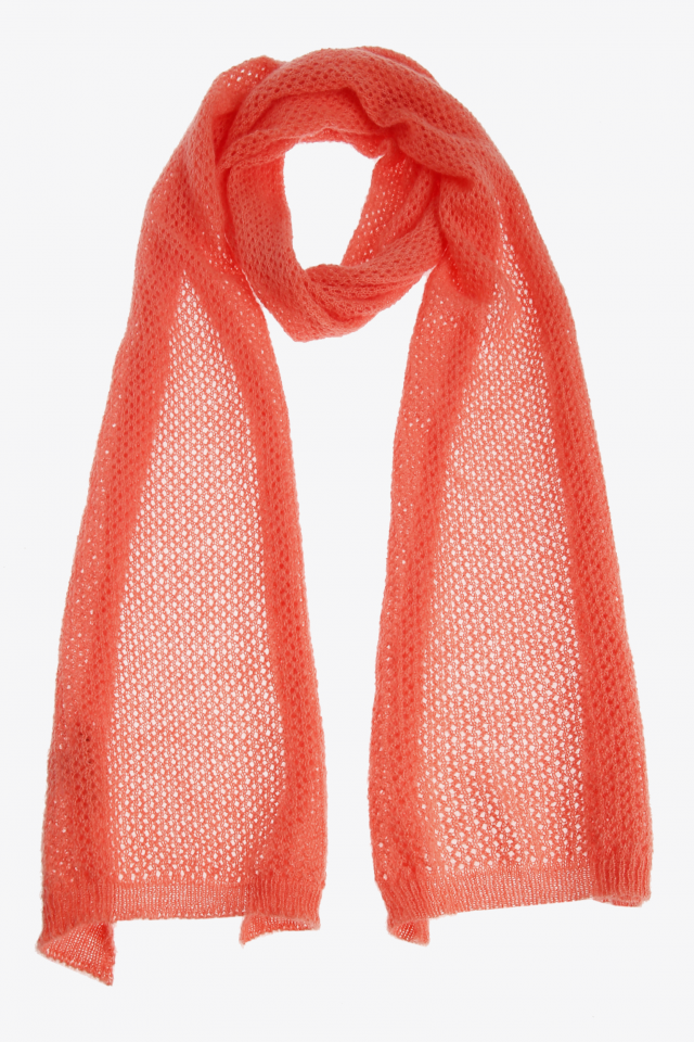Coral-coloured woollen scarf