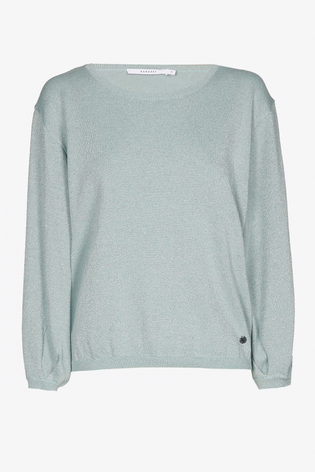 Light blue pullover with boat neck and wide sleeves