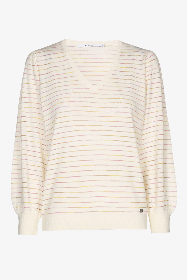 White pullover with stripes
