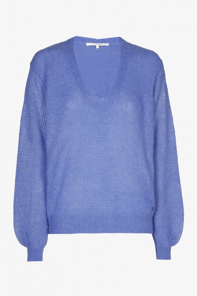 Blue pullover with V-neck