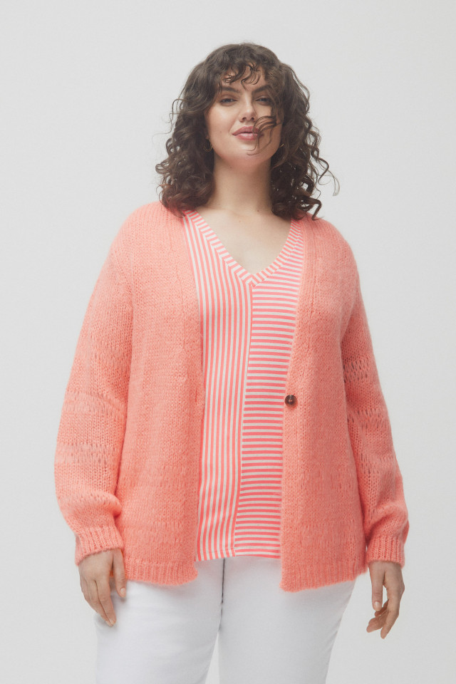 Orange-pink woollen cardigan