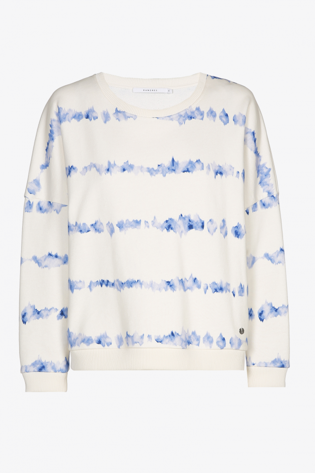 Witte sweater blauwe batikprint