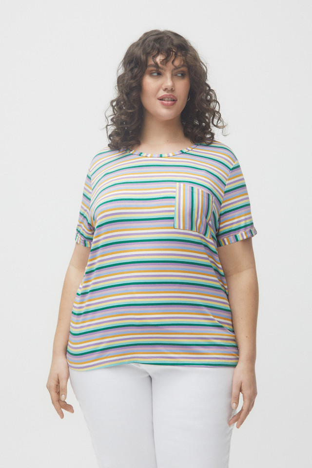 Purple, yellow and green striped T-shirt 