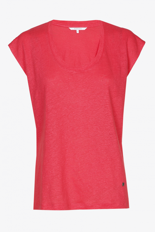 T-shirt rose rouge à encolure ronde