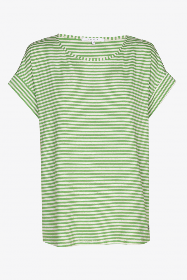 T-shirt with green stripes and a boat neck