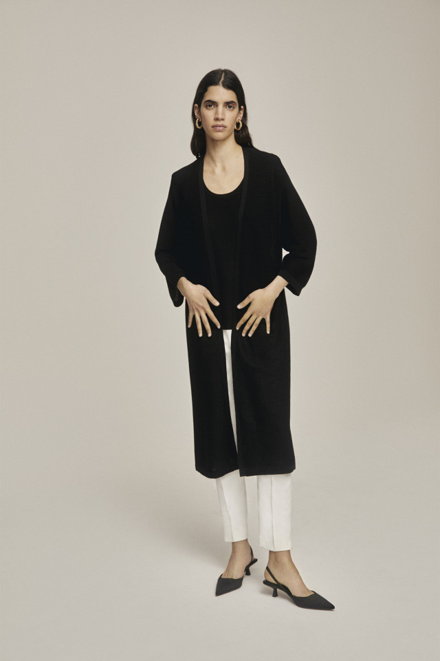 Long black jersey cardigan