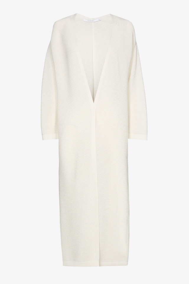 Long white cardigan with three-quarter sleeves