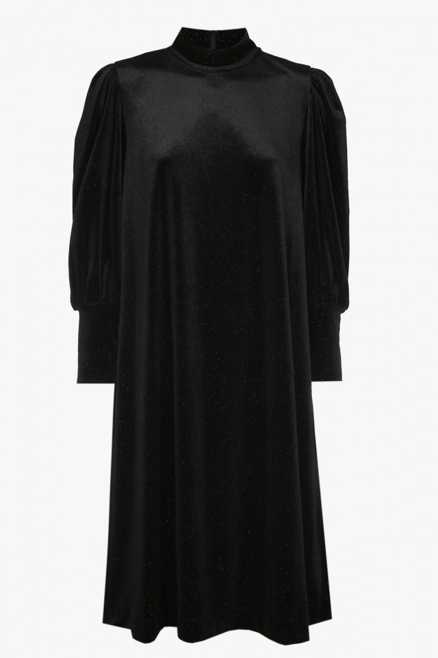 Zwarte fluwelen midi-jurk