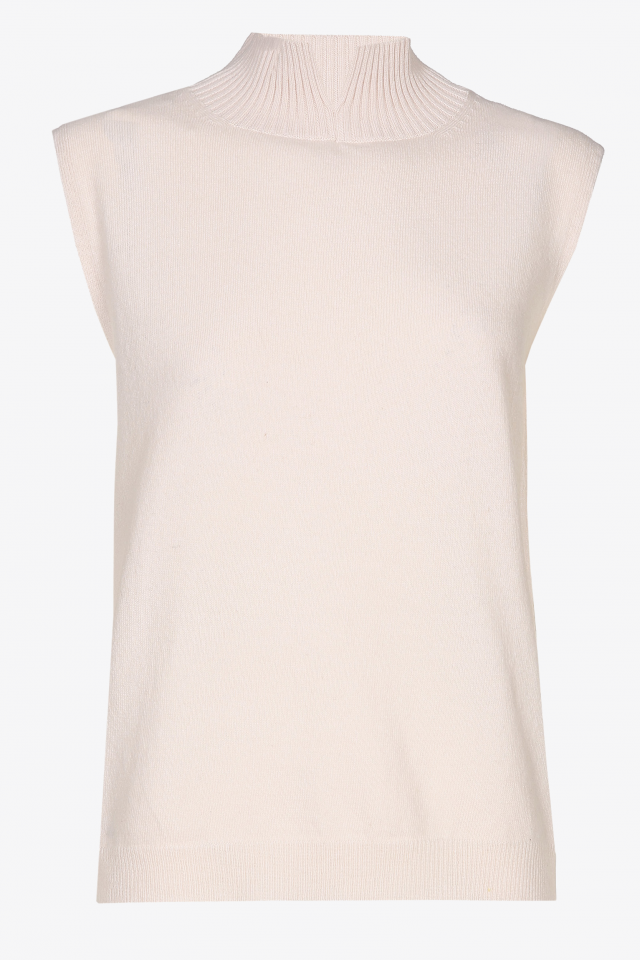 Sleeveless sweater with standing collar