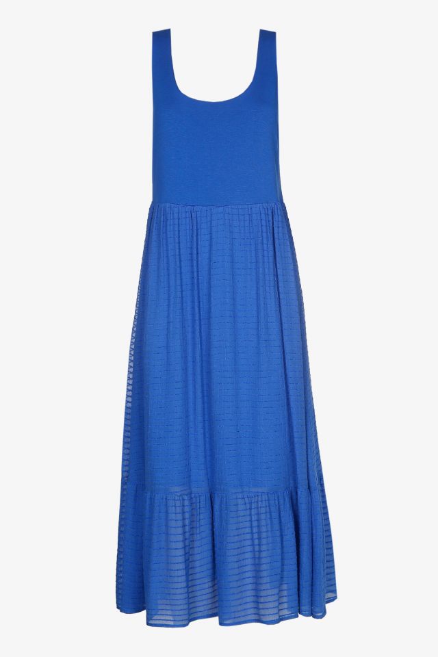 Sleeveless maxi dress with voile